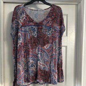 Paisley Print V-Neck Blouse